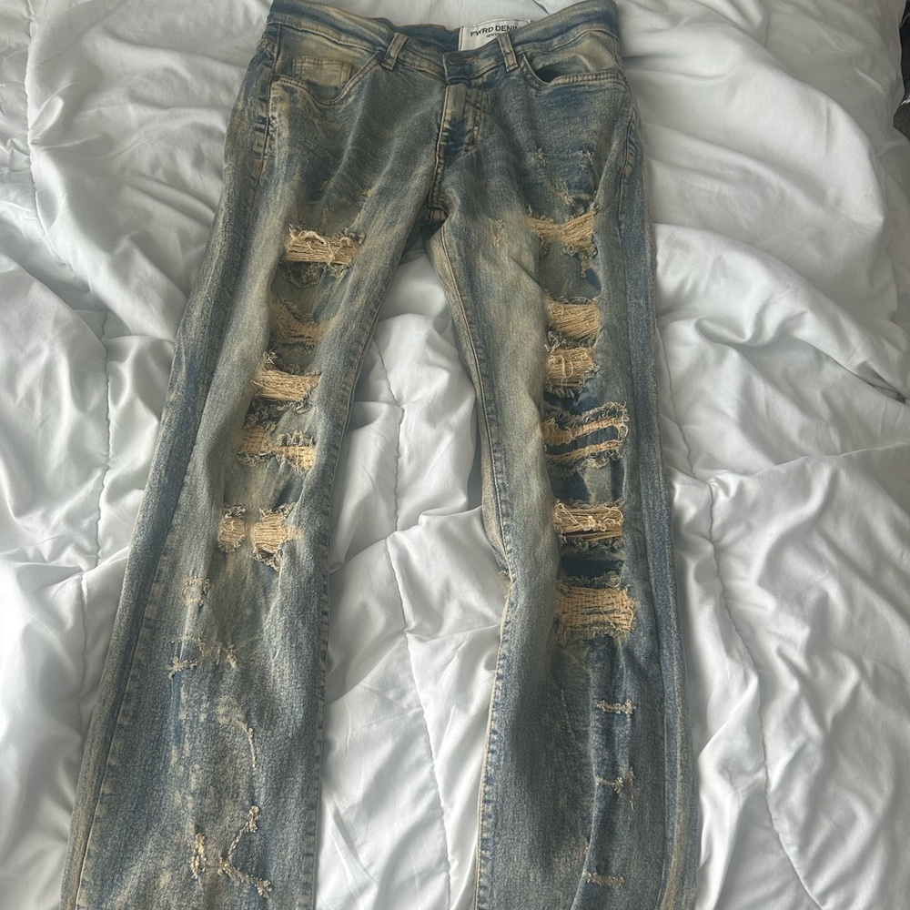 Distressed Blue stacked denim